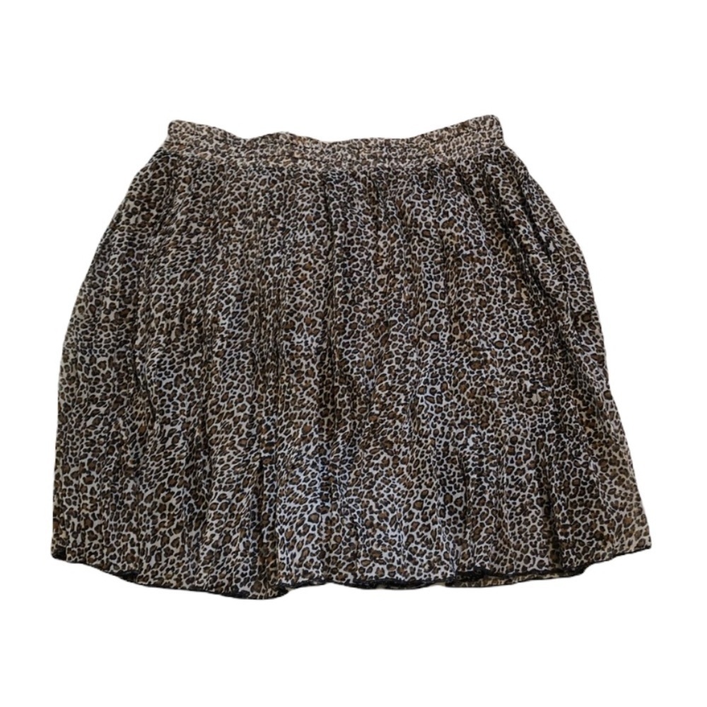 Reiu Women's Juniors Mini‎ Skirt Elastic Waist Pleated Animal Print Lined Tan